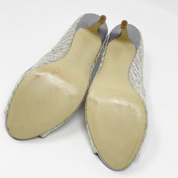 Enzo Angiolini Womens Silver Textile Upper Stiletto Peep toe Slip on Pump 7.5 - Picture 9 of 13